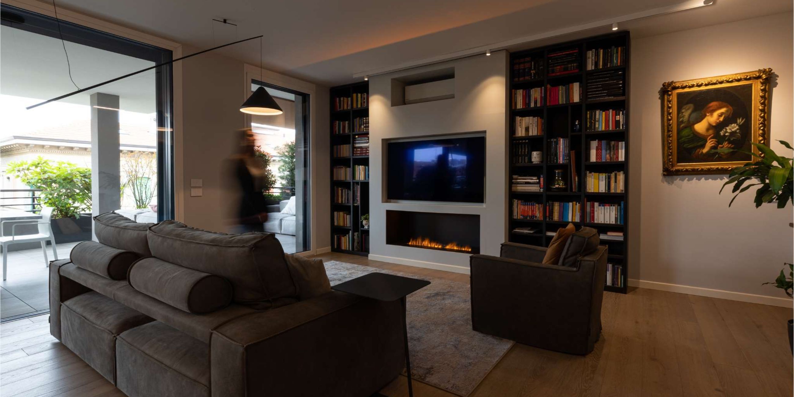 Illuminare zona living open space con vibia