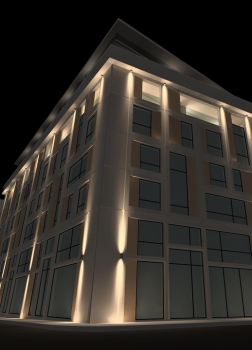 Immagine fotorealistico di un palazzo illuminato